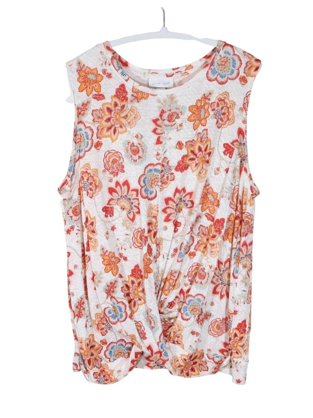 J JILL Love Linen Floral Knot Front Knit Tank Top Size S Summer Beachy Preppy